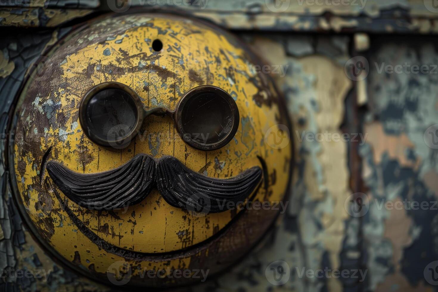 A yellow smiley face with a mustache and glasses photo
