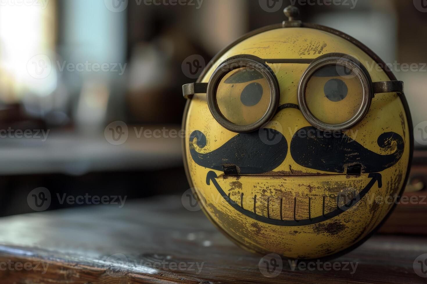A yellow smiley face with glasses and a mustache photo