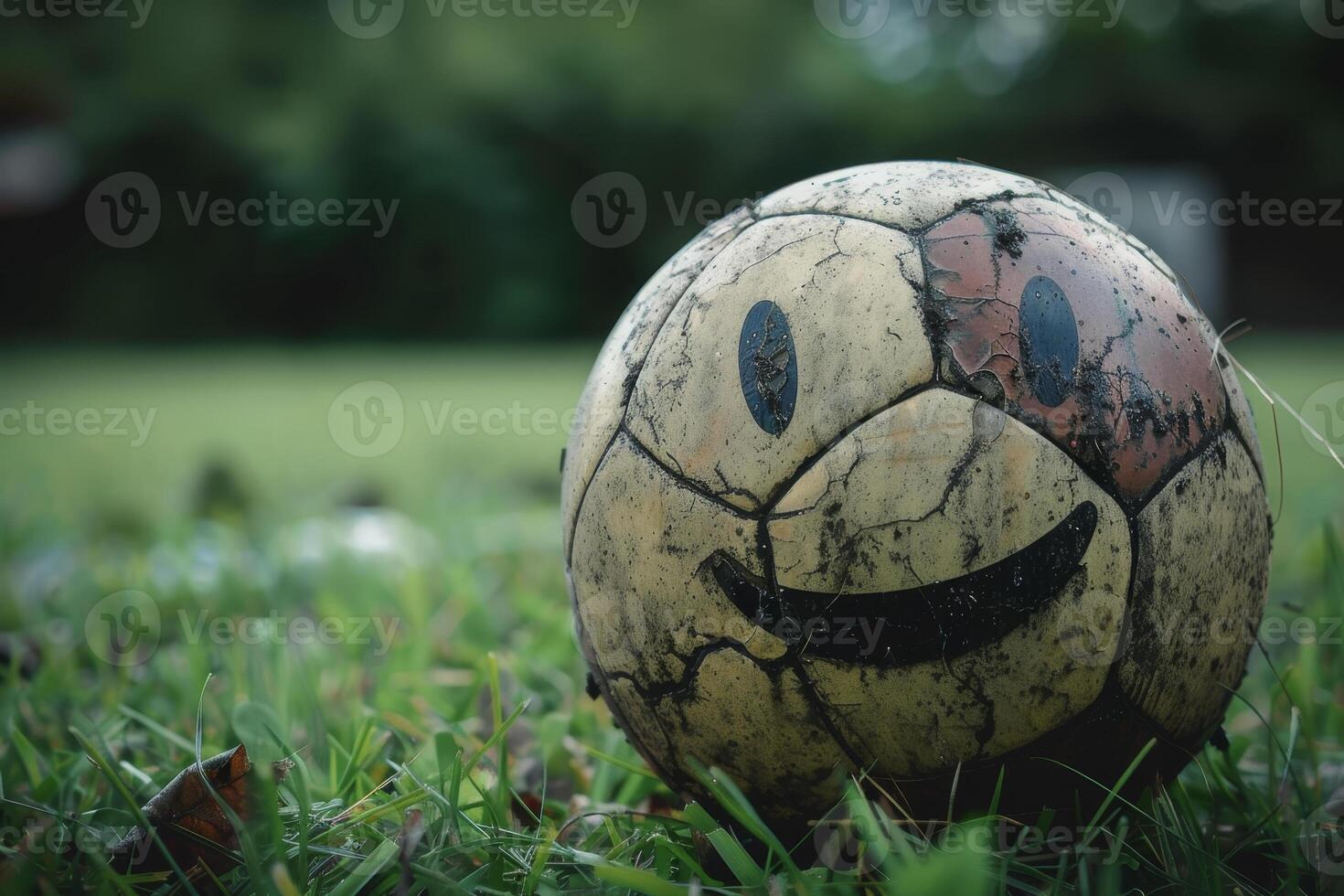 A soccer ball with a smiley face painted on it photo