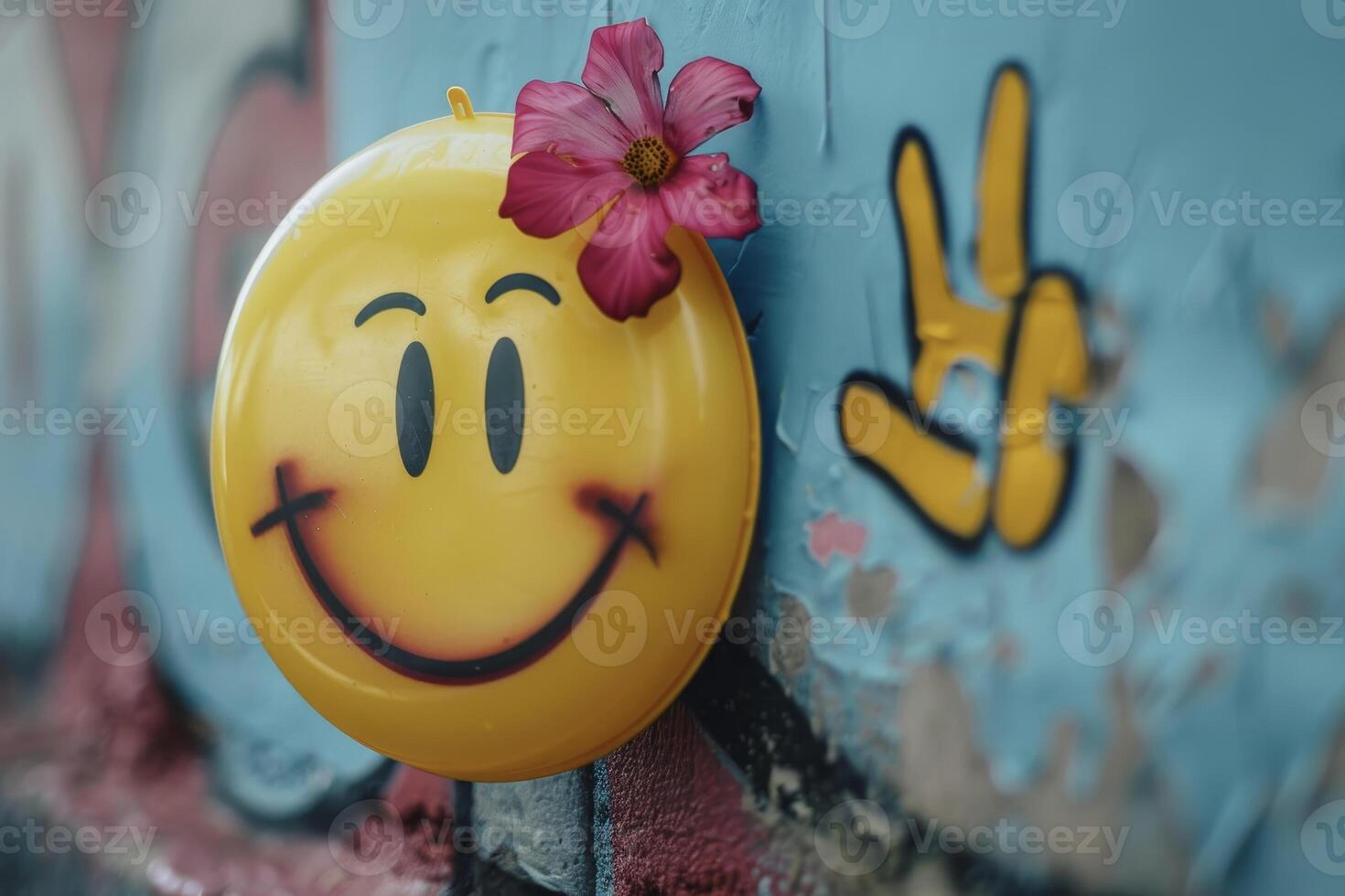 A smiley face with a flower on it photo