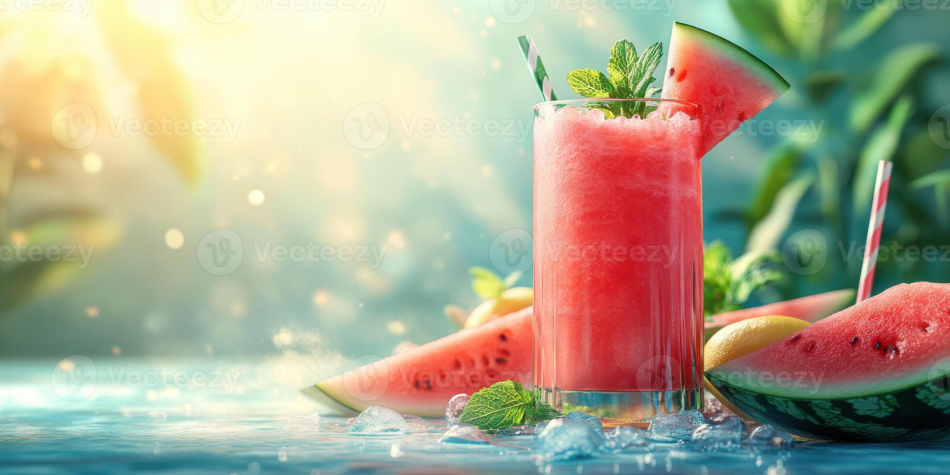 Refreshing watermelon drink with mint in a serene outdoor setting during warm daylight hours photo
