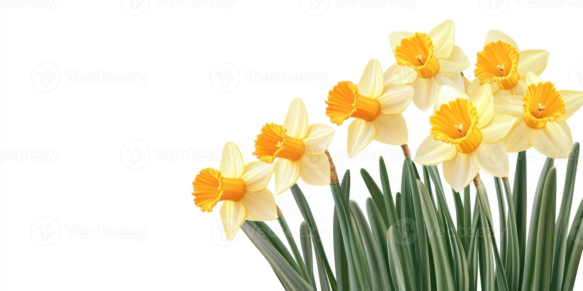 Bright yellow daffodils bloom in a vibrant display at springtime garden photo