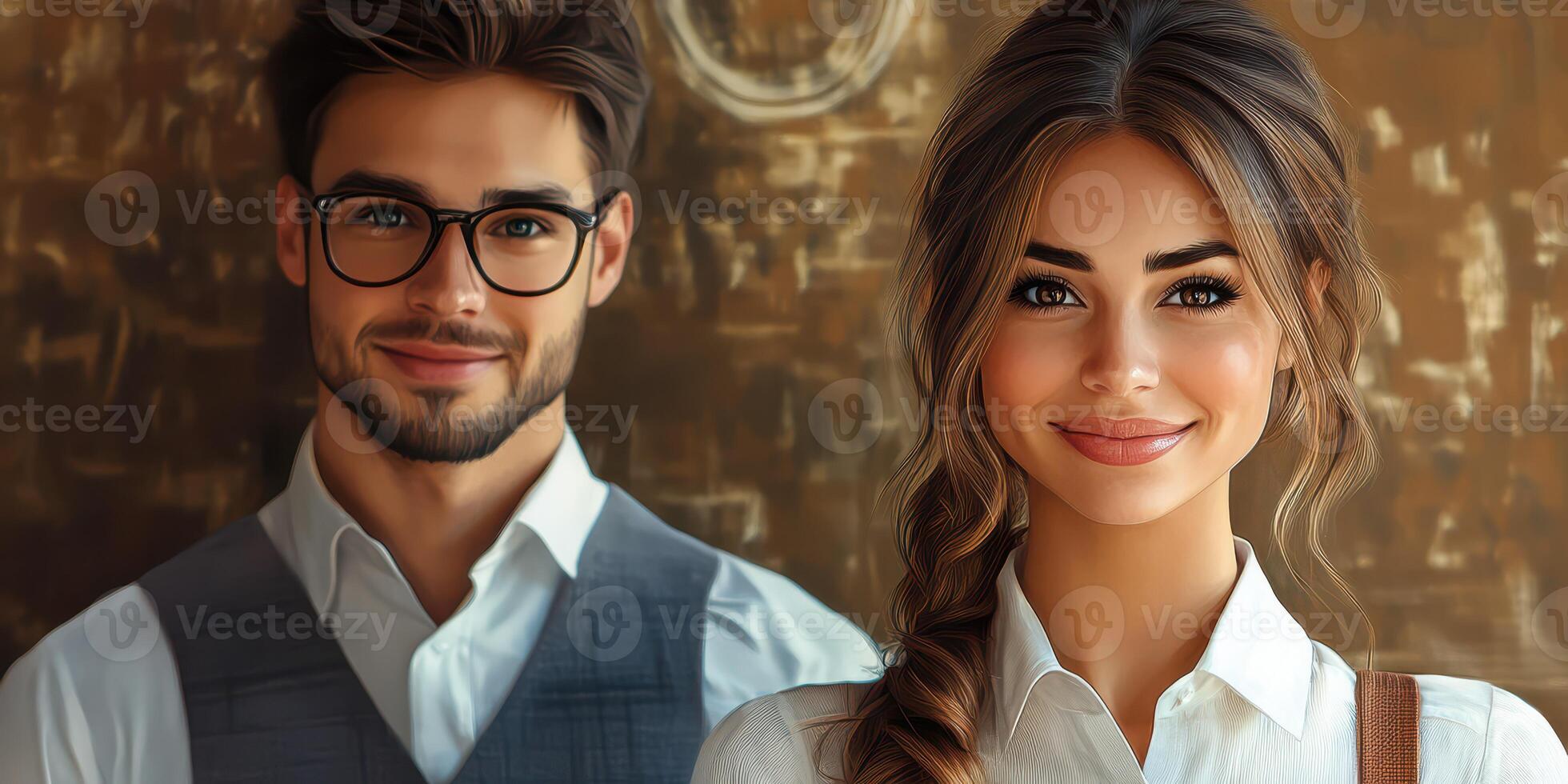 Stylish young couple smiling together in a modern indoor setting during a casual gathering photo