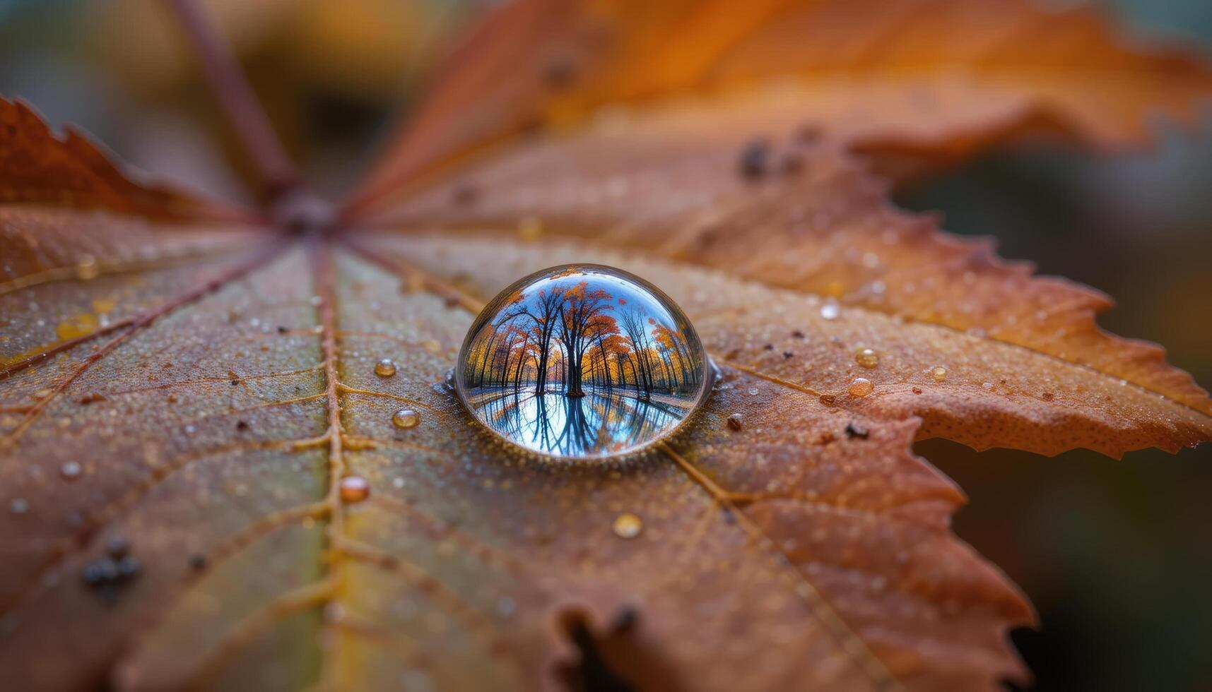 A drop of water on a leaf with a tree in the background photo