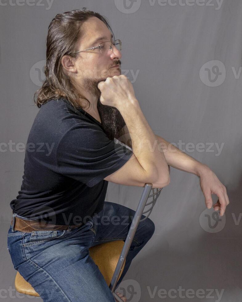 the man on chair. Mockup for tattoo photo