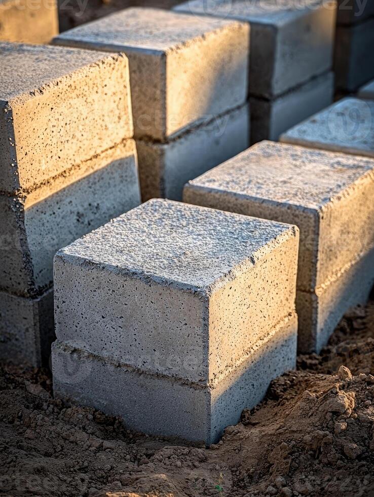 Blocks Stacked on Ground During Construction photo