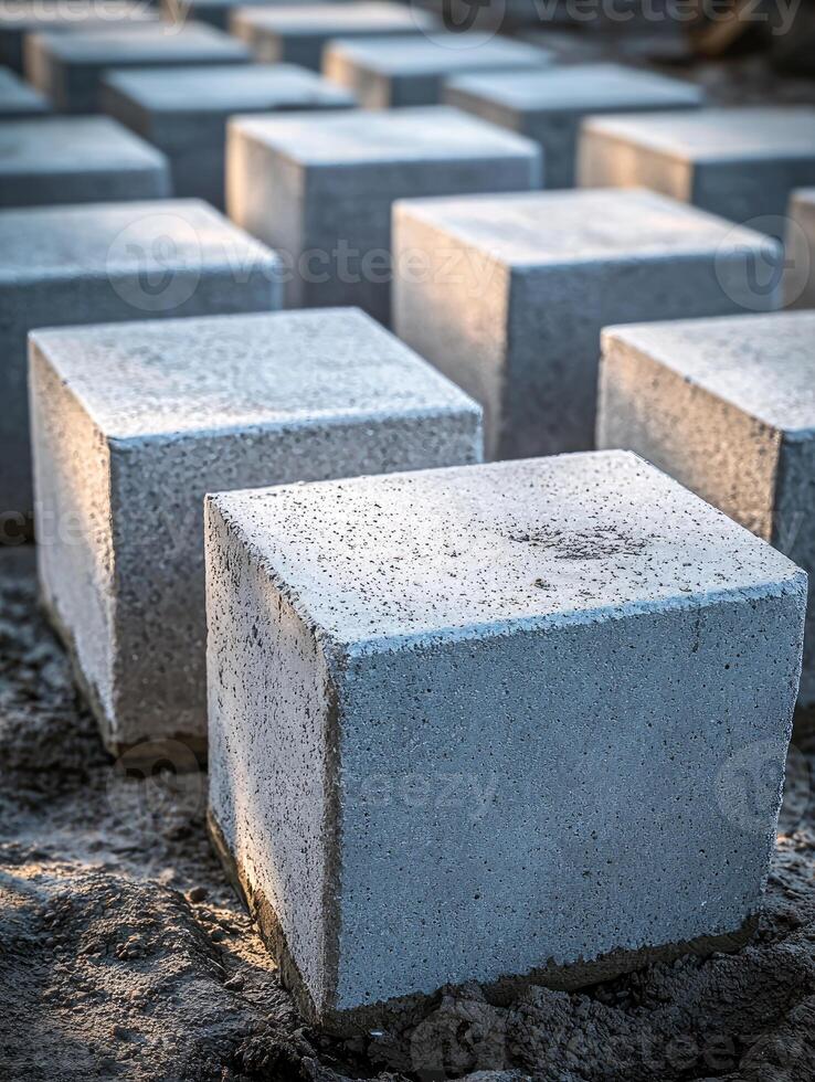 Concrete Blocks In Rows On Ground photo