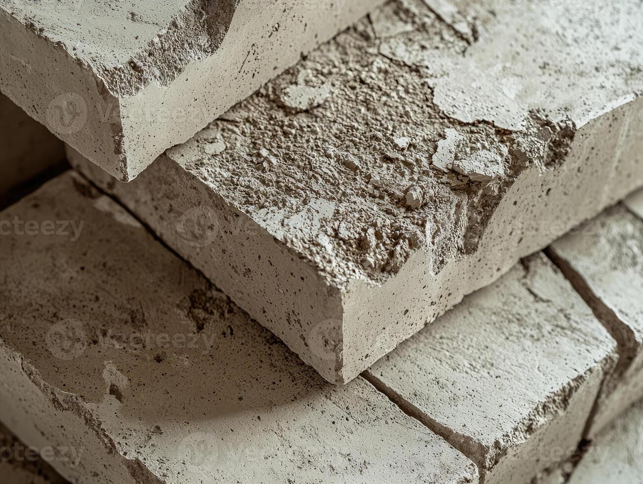 Stacked Concrete Blocks Showing Texture and Damage photo