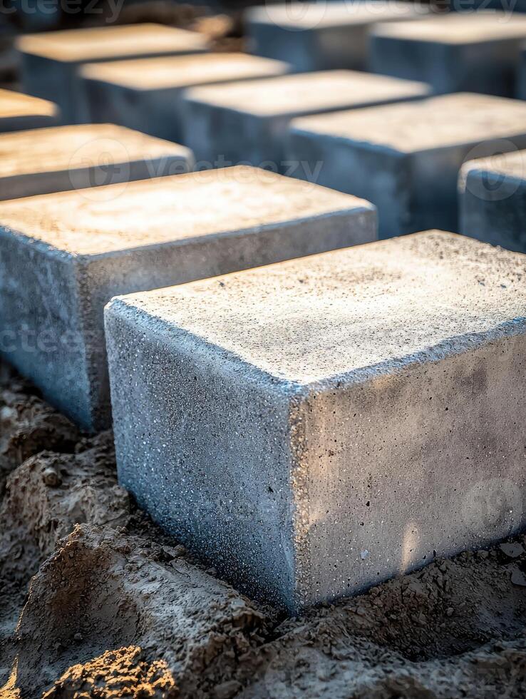 Concrete Blocks Arranged On Ground photo