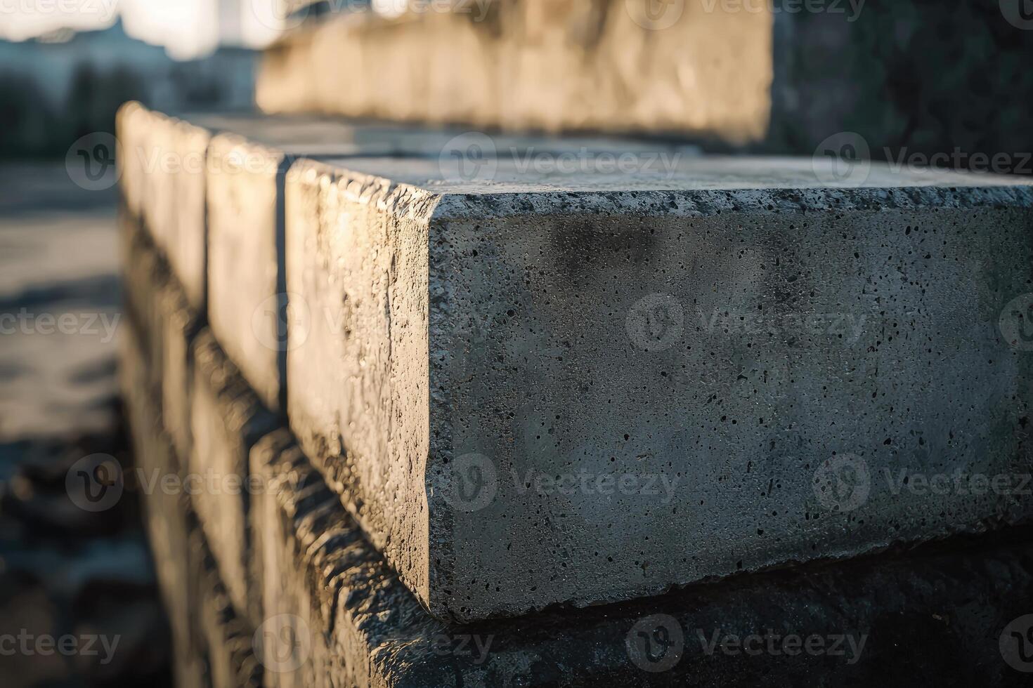 Concrete Blocks Stacked In Sunlight Showing Texture photo