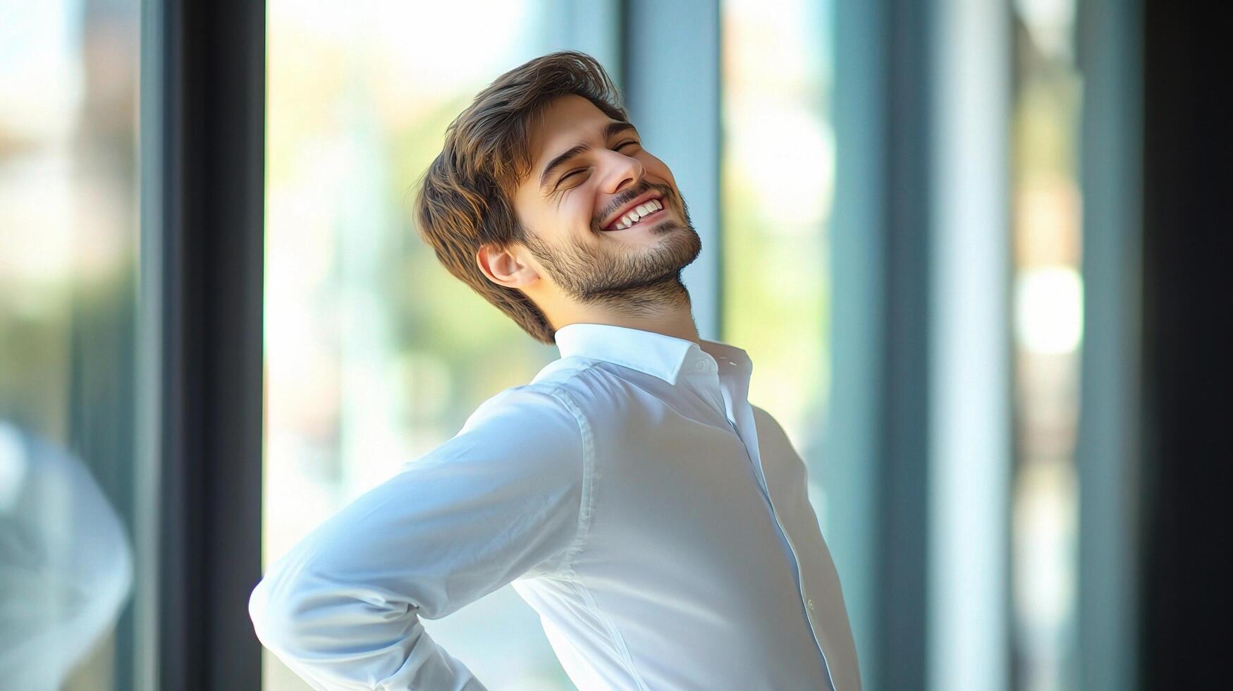 A man is standing in front of a window photo
