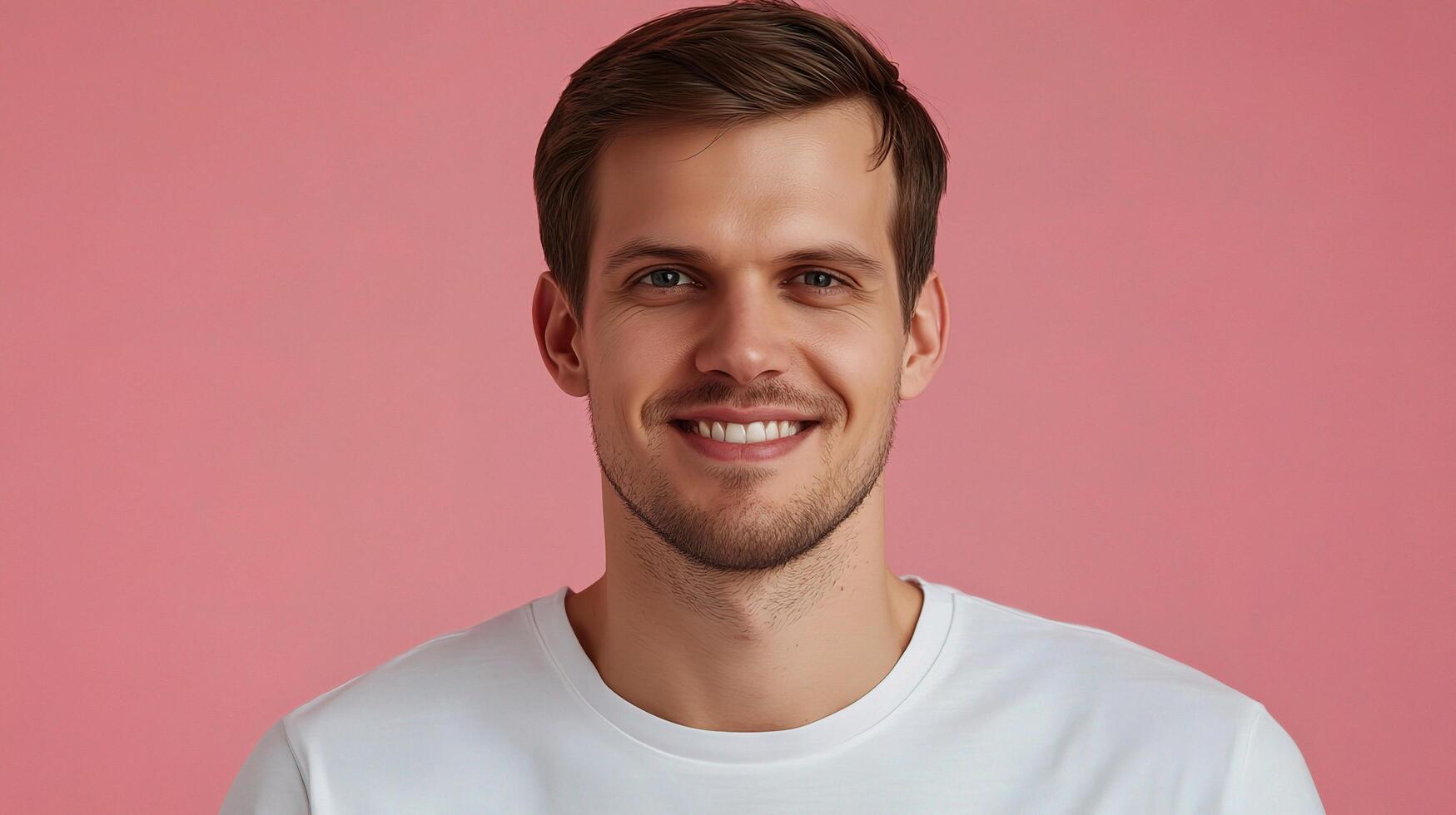 A man in a white t - shirt smiling at the camera photo