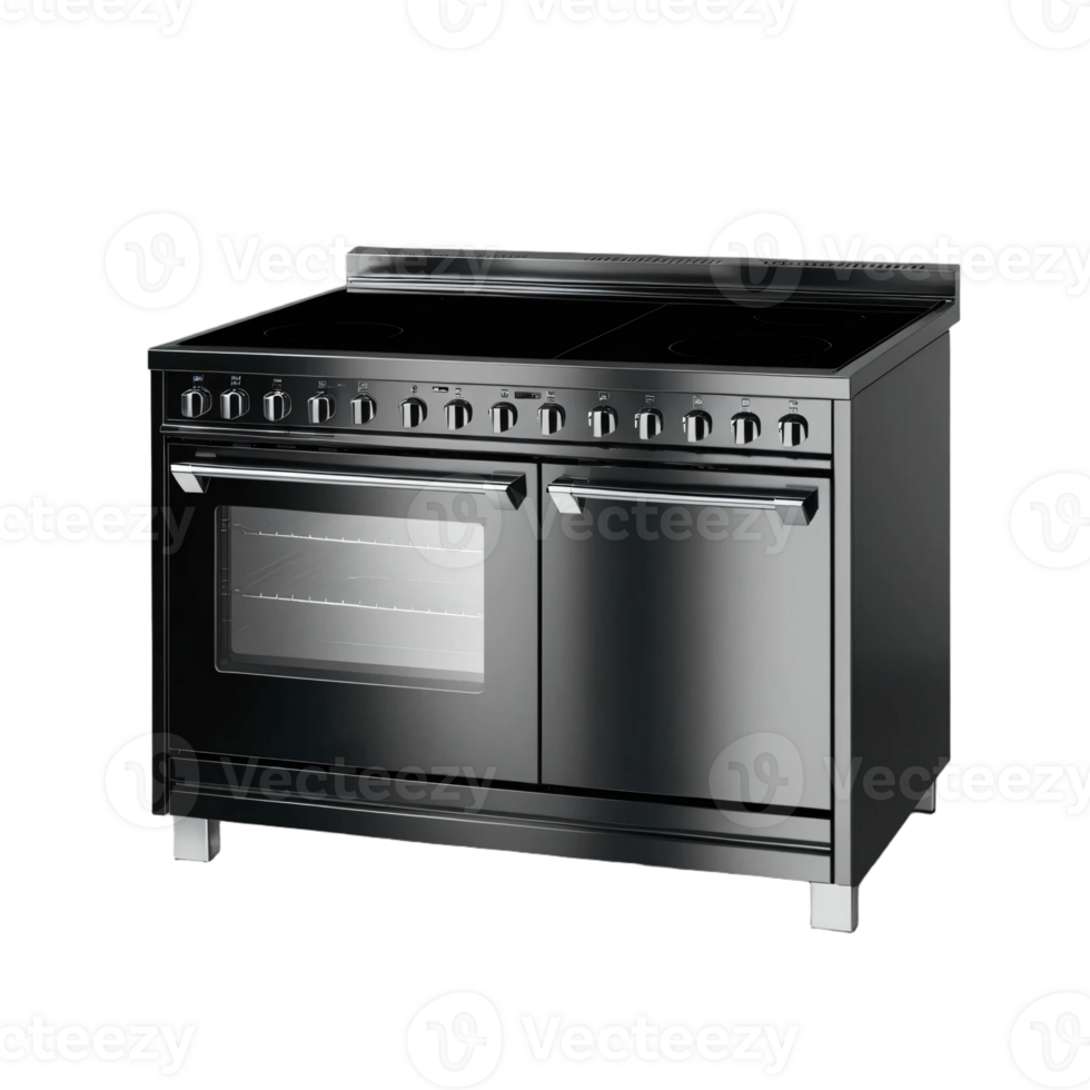 A black and white image of a stove with two ovens png