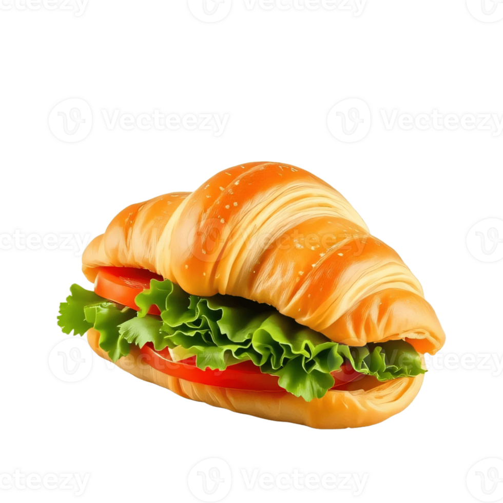 A croissant sandwich with lettuce and tomatoes png