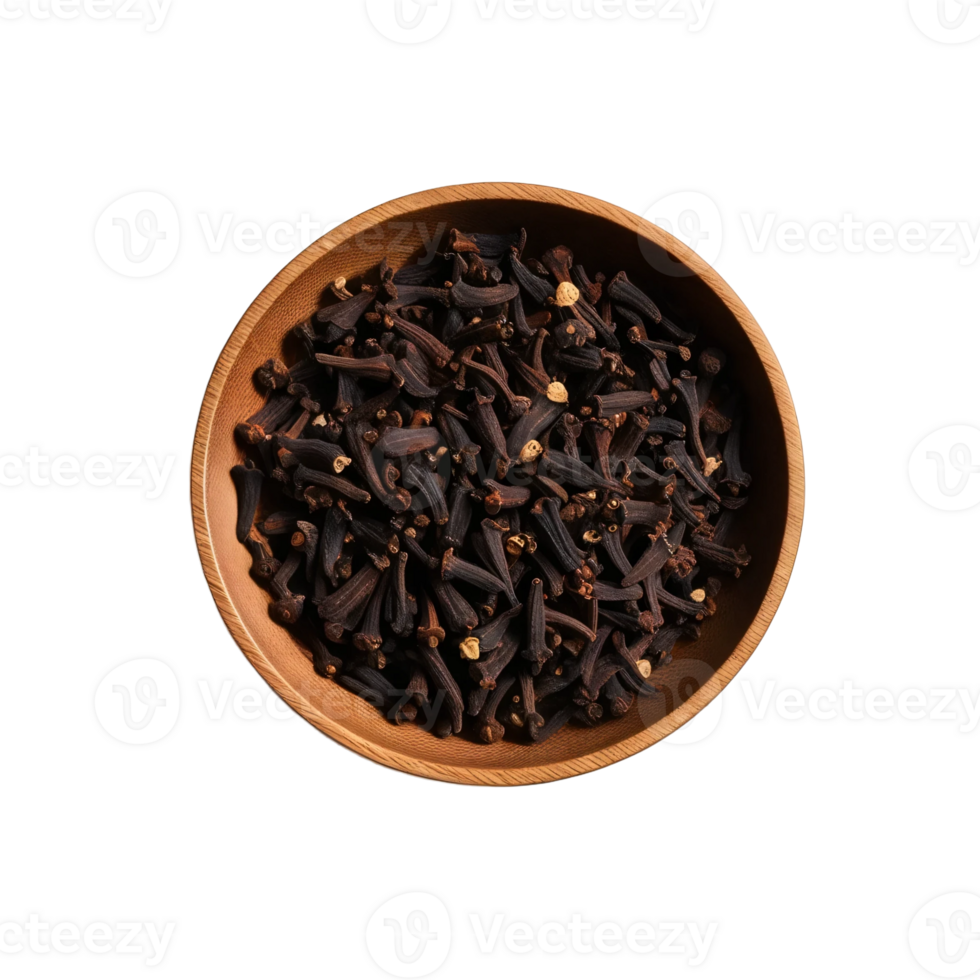 A bowl of black tea with cloves and cinnamon png