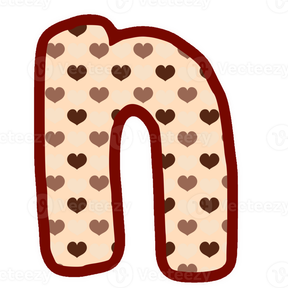 a heart shaped letter n with brown and white hearts png
