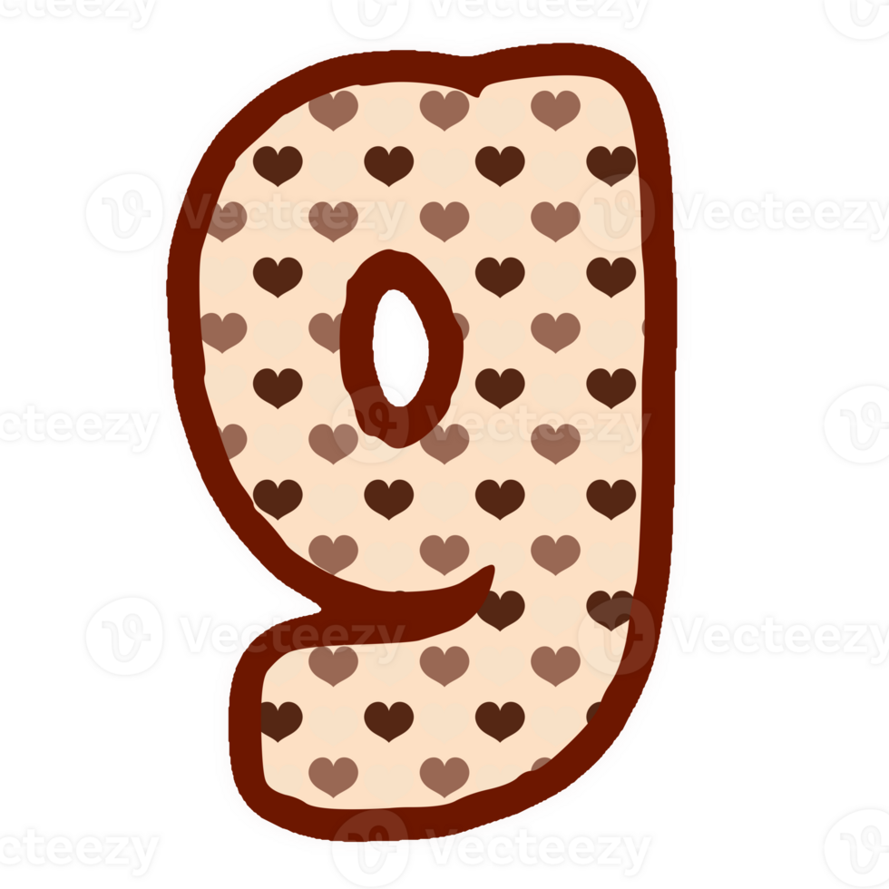 the letter g is made of hearts and is decorated with brown and white png