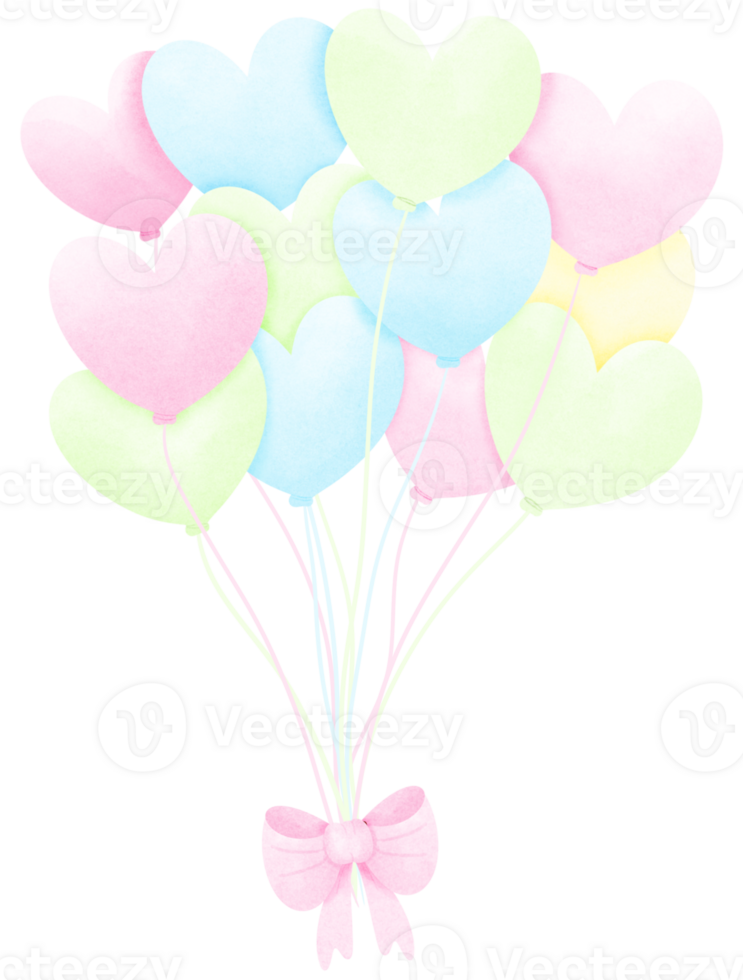 pastel heart shaped balloons with a bow on a transparent background png