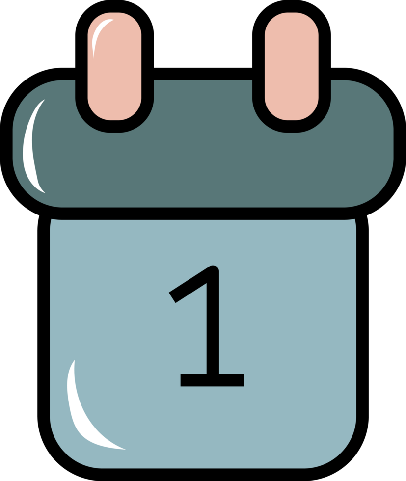 Simple Calendar Icon with Number One png