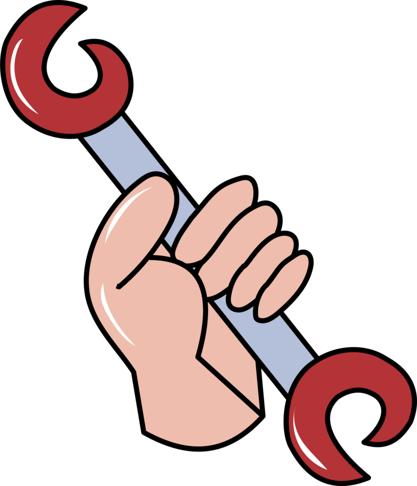 Illustration of Hand Holding a Wrench png