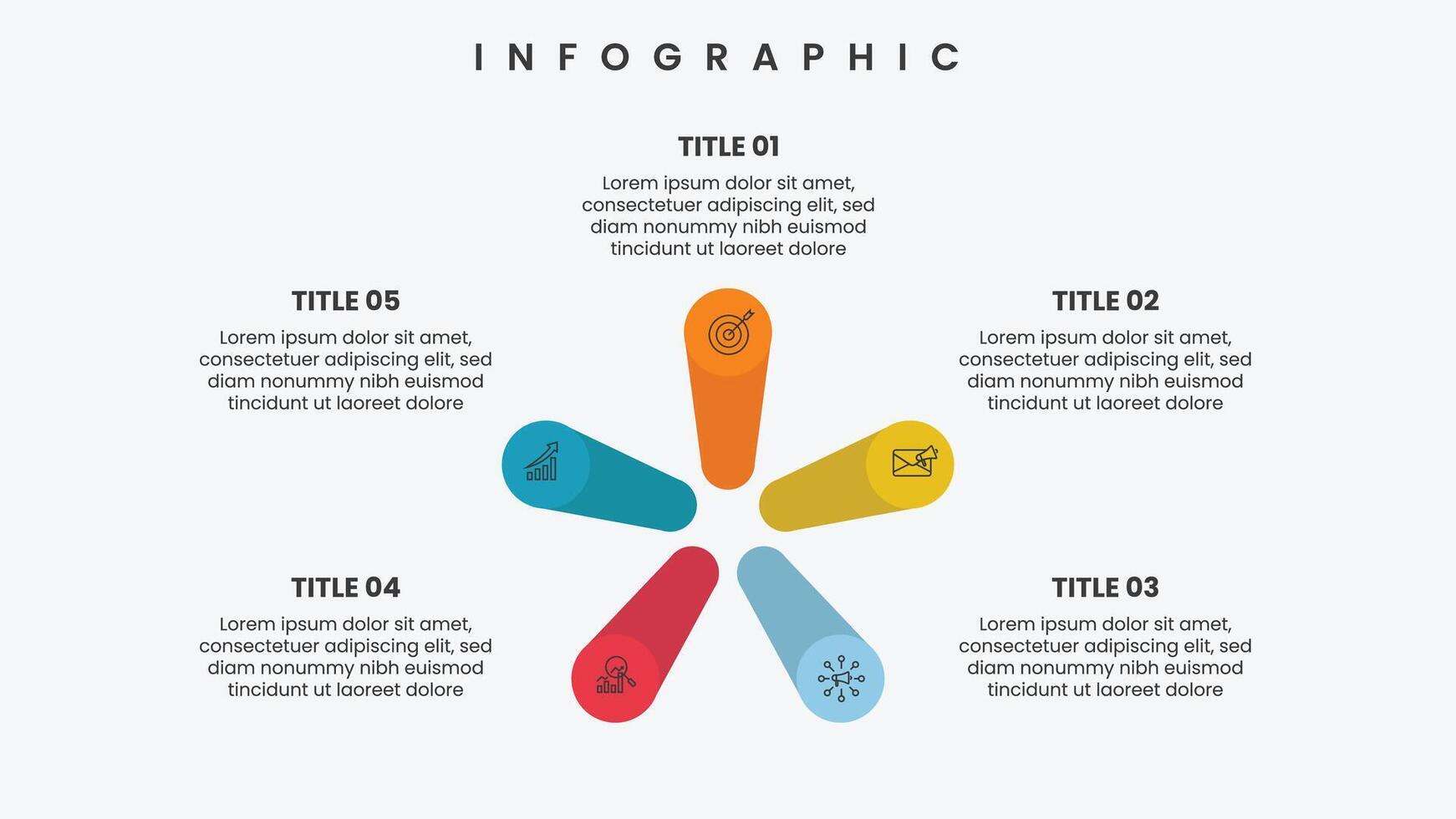 5 options infographic template with cylinder effect and icons vector