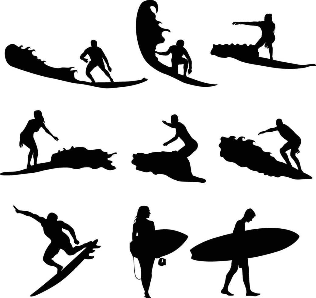 Set of surfing silhouette illustration vector