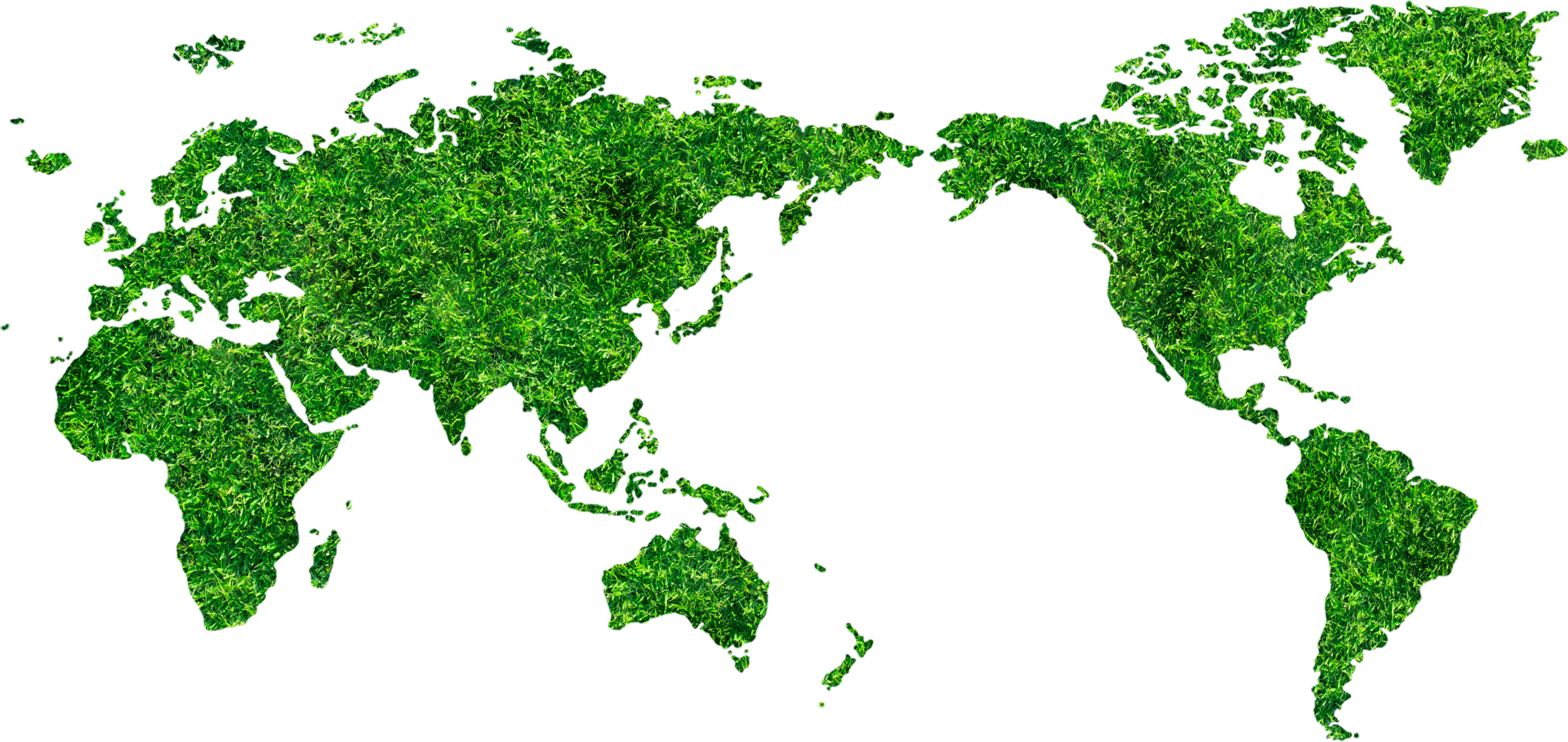 The world map is made of green grass png