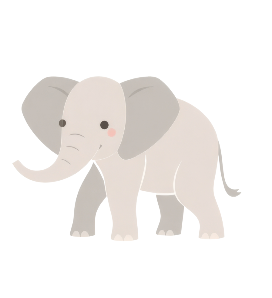 A cute cartoon elephant with a gentle expression stands against a solid backdrop. png