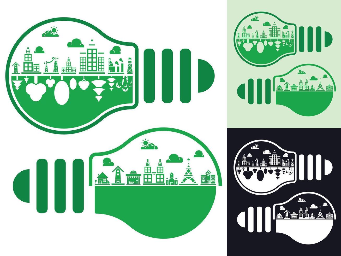 light bulb with city and green light bulb vector