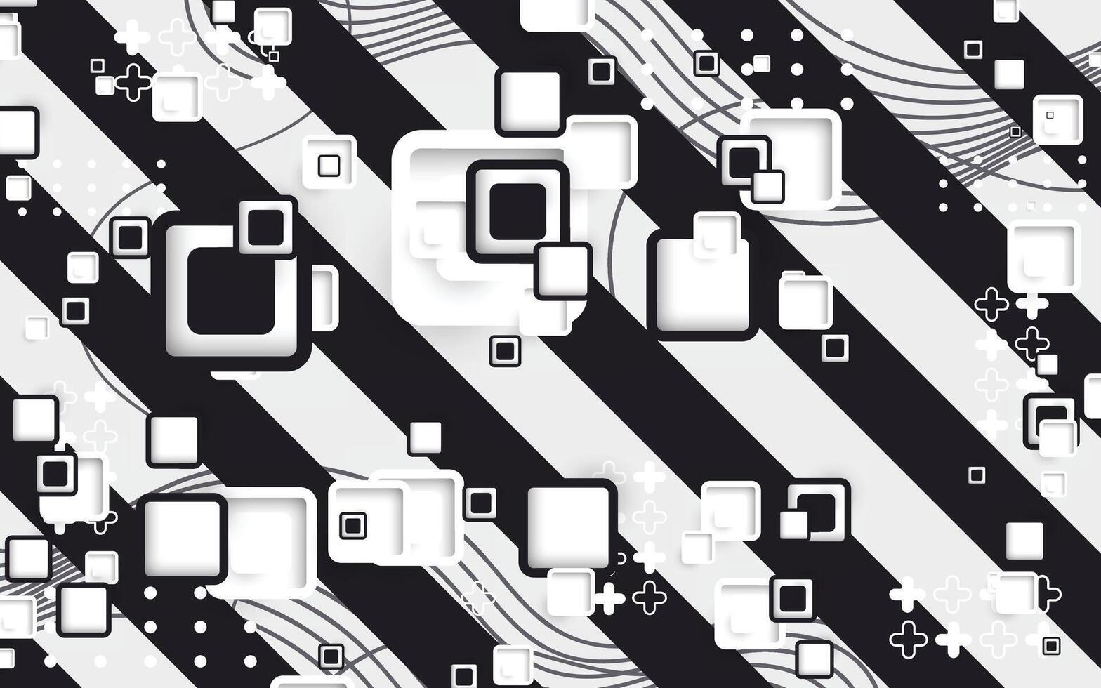 Black and white square and stripe geometry background design vector