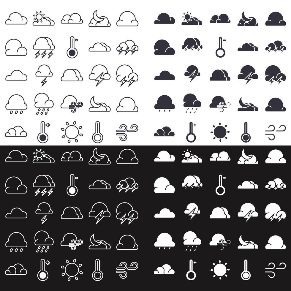 The lineart icon set design and weather silhouette vector