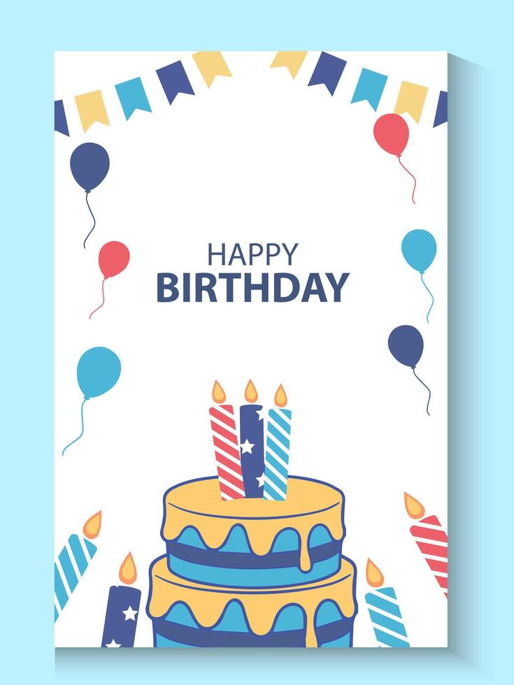 birthday greeting card template with cake and candles vector