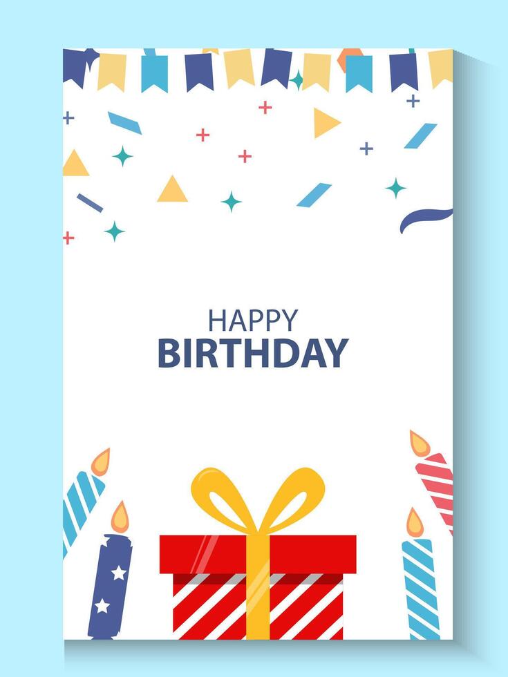 birthday card template with gift box and candles vector