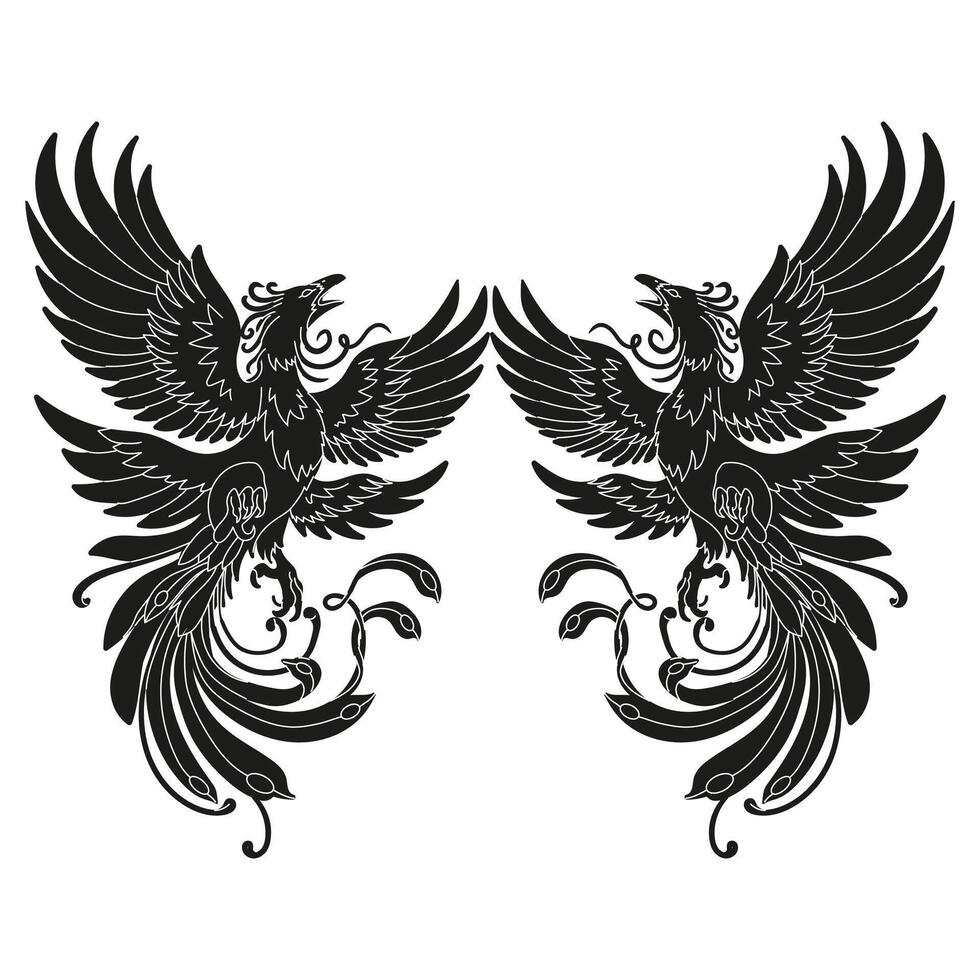 Coloring book artistic image of tribal, crows, mysterious, real, unfolded wings, fluttering, beautiful figure, attack, monochrome, tattoo design vector