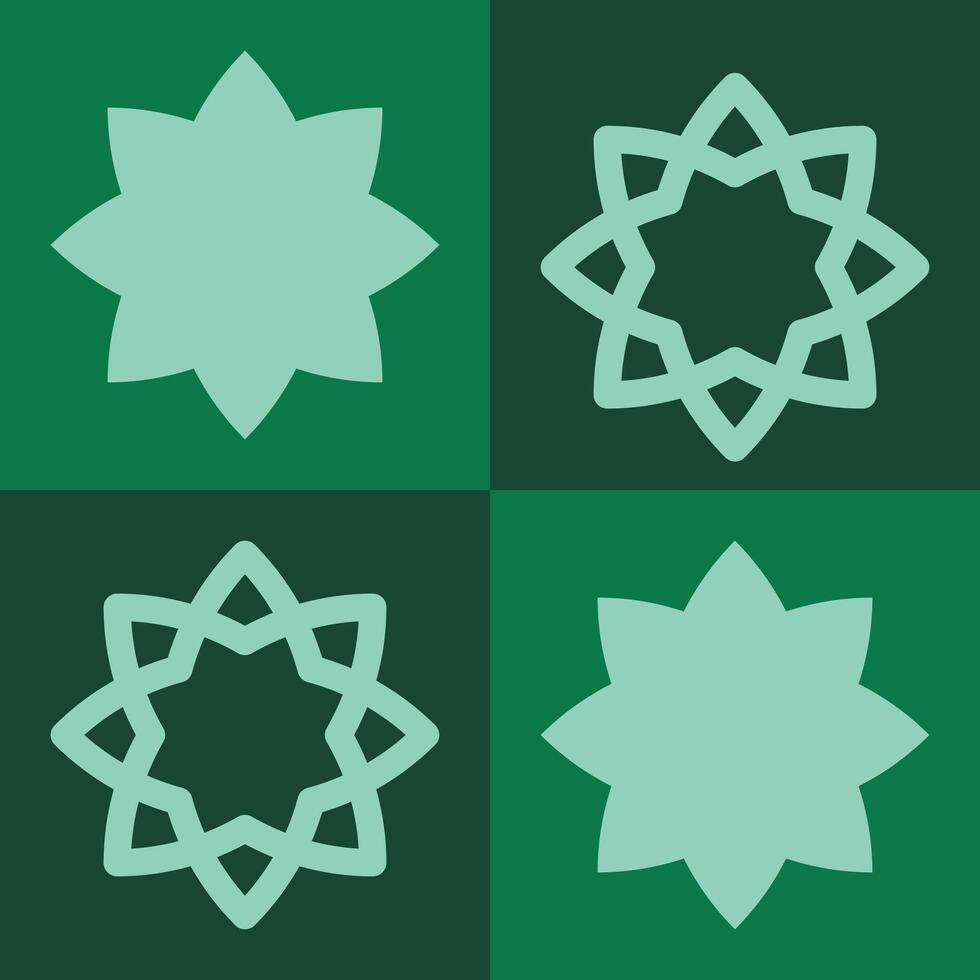 Four different shapes of stars on a green background vector