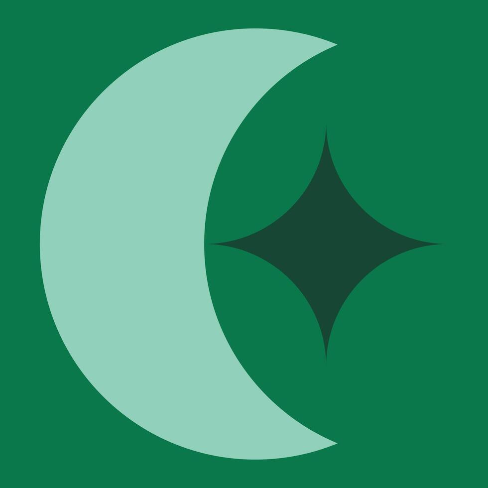 A green crescent with a star on it vector