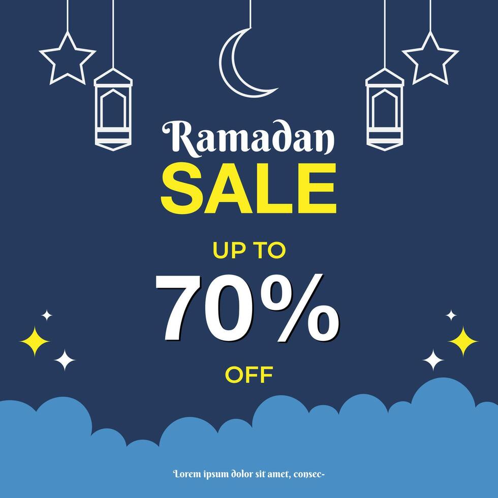Ramadan sale banner background for promotion and discount. beautiful concept with lantern, stars, and crescent vector