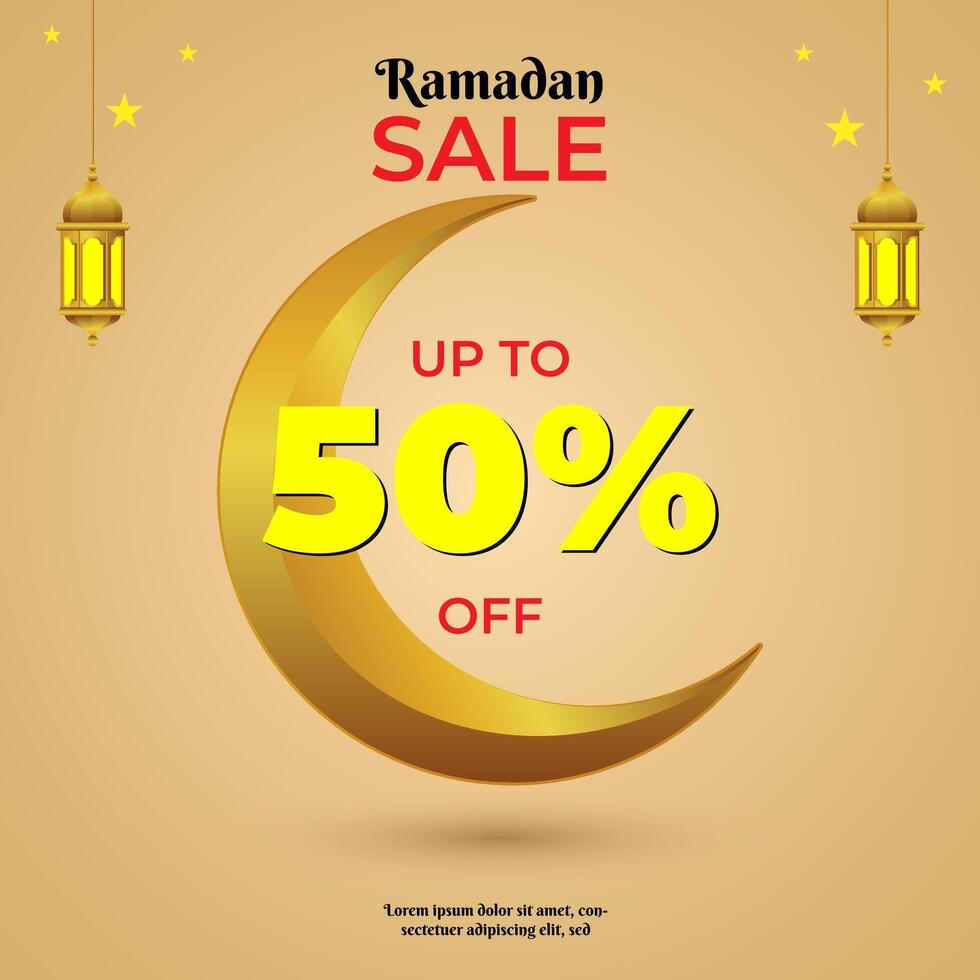Ramadan sale background. template for promotion and discount product. beautiful golden crescent and decoration vector