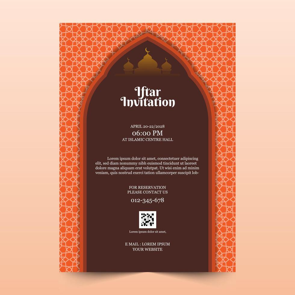 Ramadan iftar invitation template with beautiful pattern design. A4 size design vector