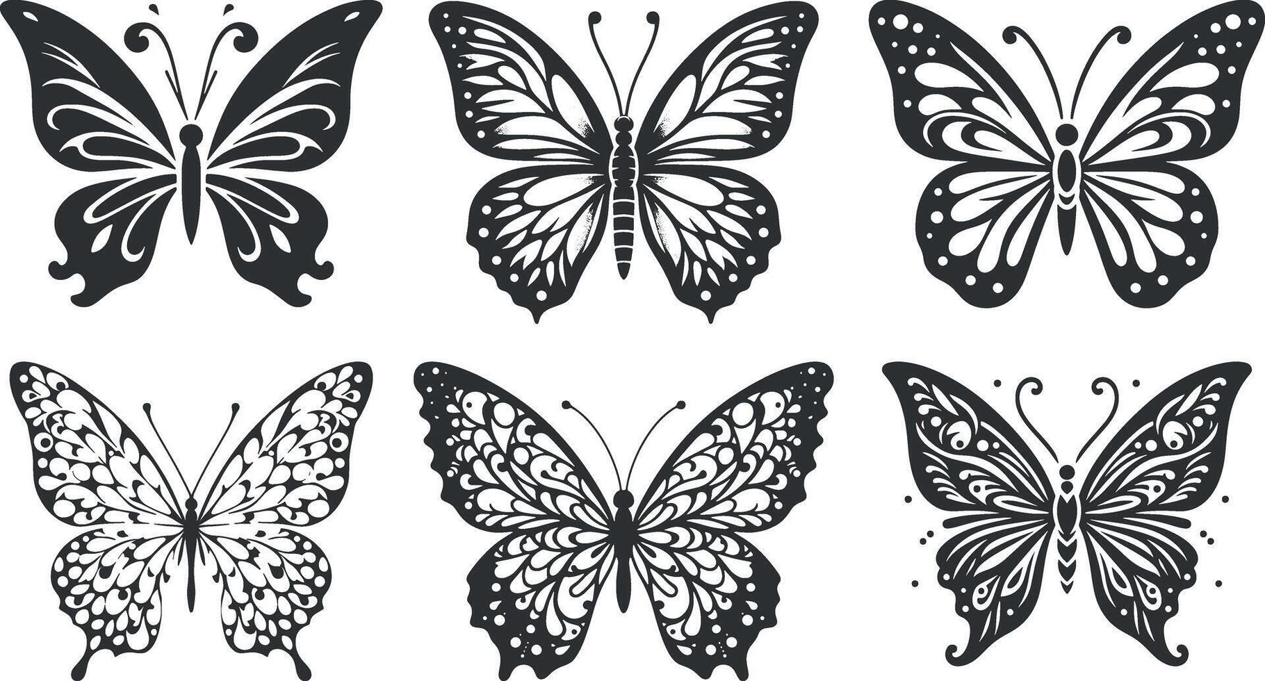 Set Of Black Creative Butterflies Collection Silhouettes Design vector