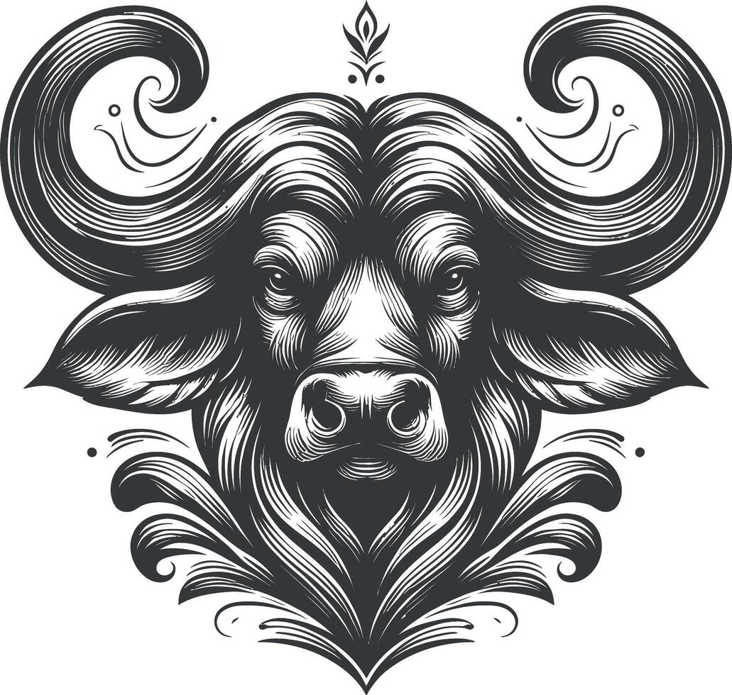 Elegant Buffalo Silhouette with Geometric and Floral Patterns vector