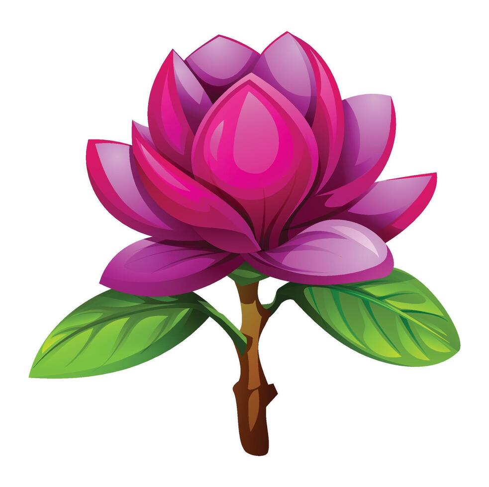 Purple magnolia flower with leaves. Illustration isolated on white background vector