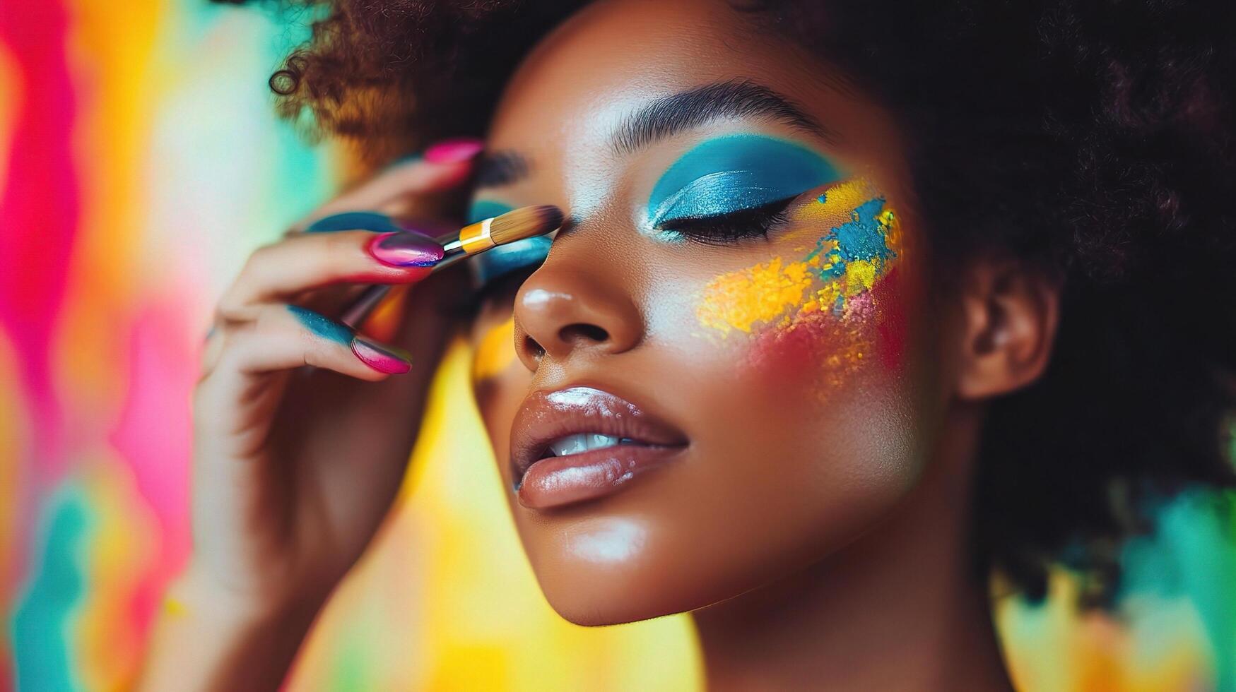 Beautiful african woman with colorful makeup and colorful eye makeup photo