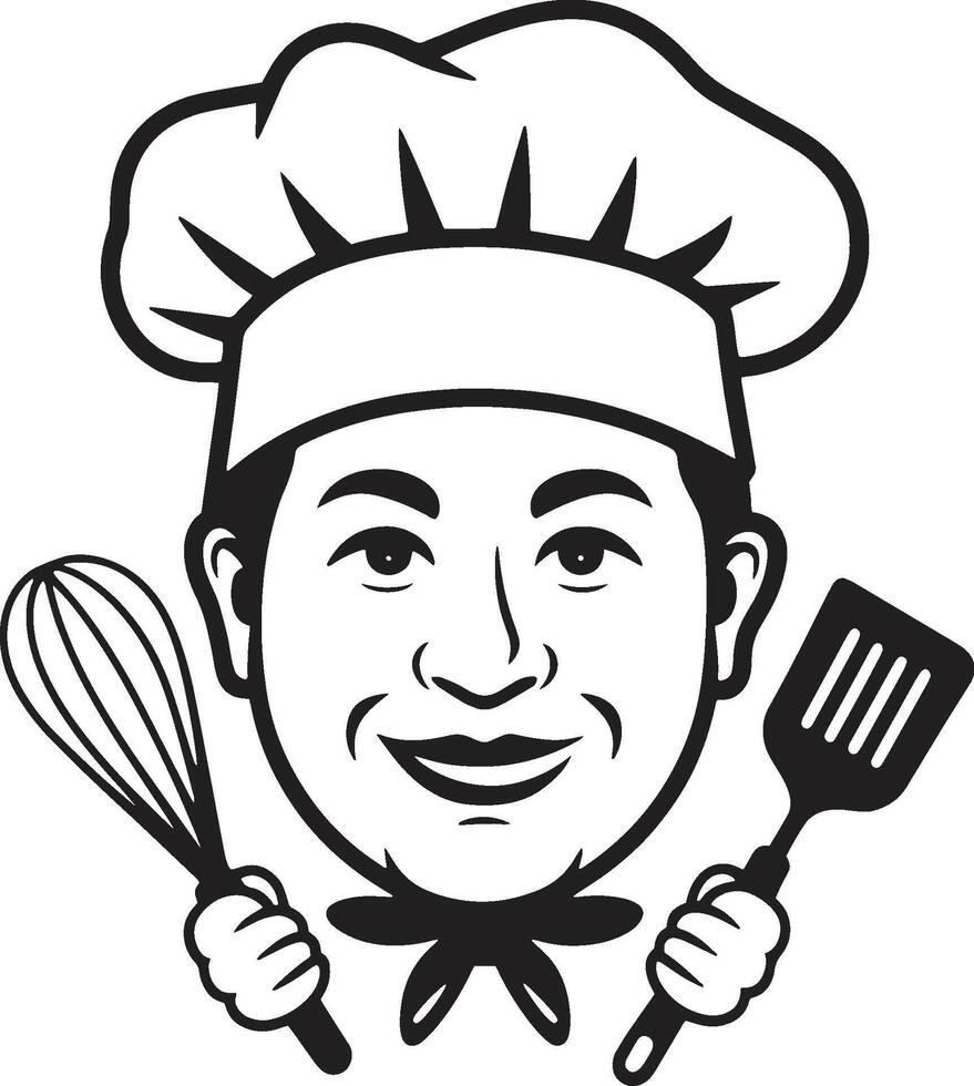 Cartoon Chef Holding Whisk and Spatula - Culinary Art Illustration vector