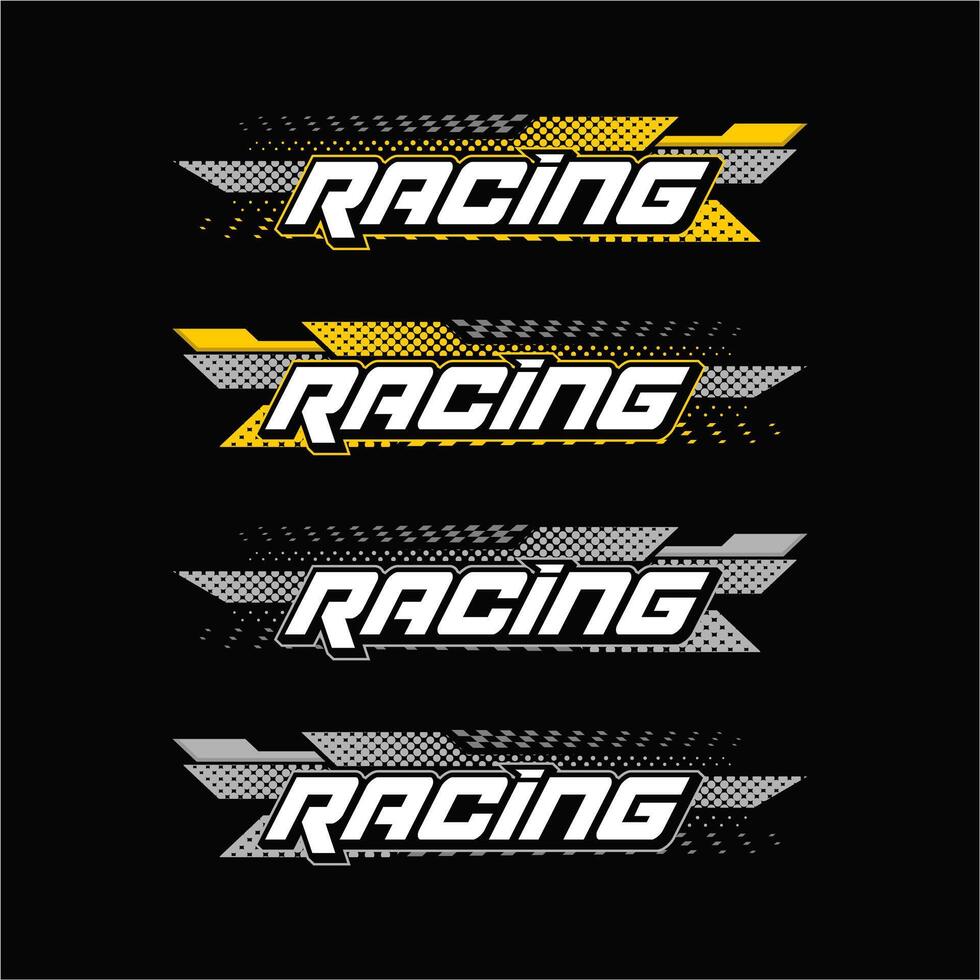 Collection of motorcycle and car stickers gradient racing graphic design with detailed dots vector