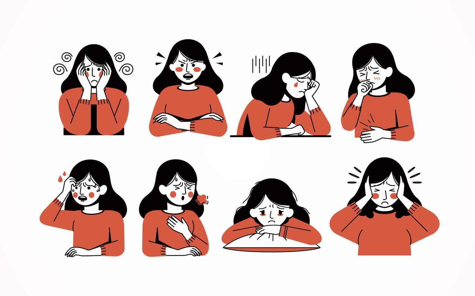 Woman with anxiety symptoms, cartoon, suitable for mental health and design element vector