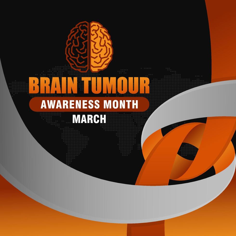 Brain Tumour Awareness Month Campaign. Observed in March. with illustrations of brain shapes and ribbons vector