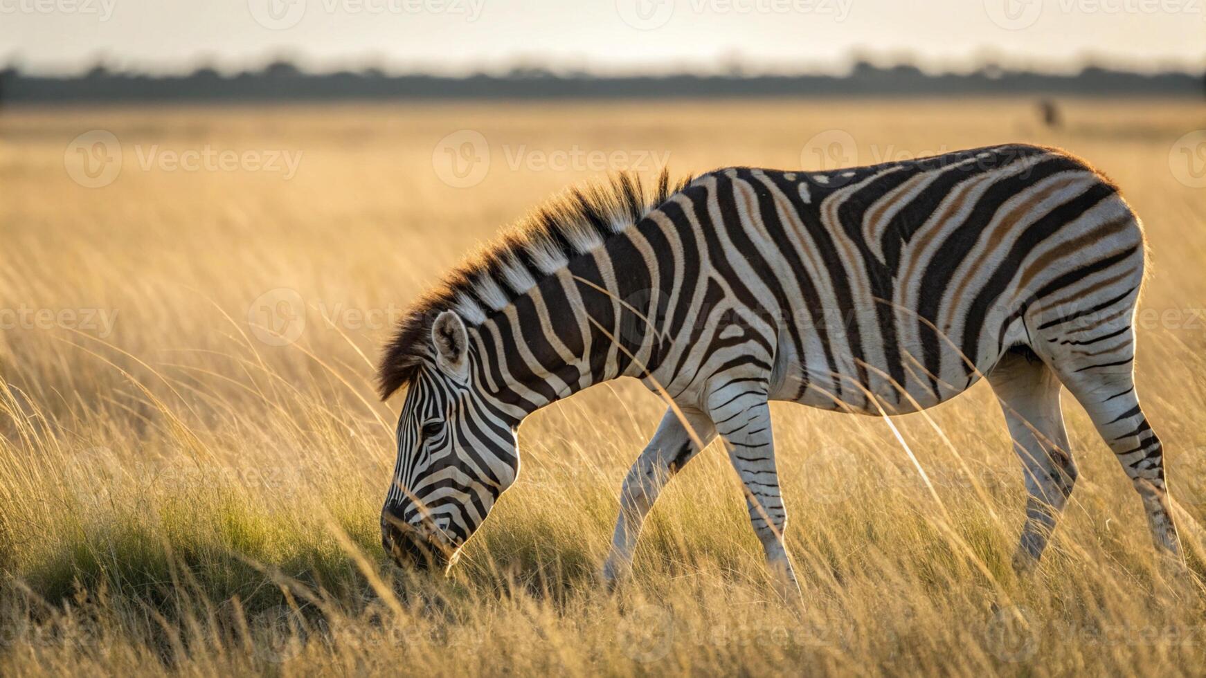 A stunning realistic photograph of a Chapman Zebra grazing peacefully in the lush grasslands photo
