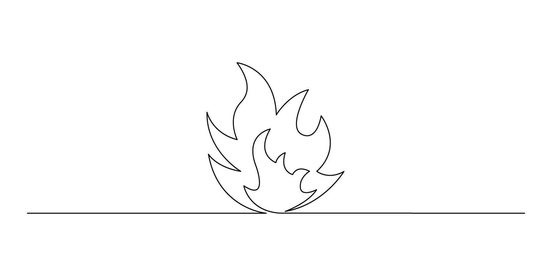 Continuous line drawing of fire on white background vector