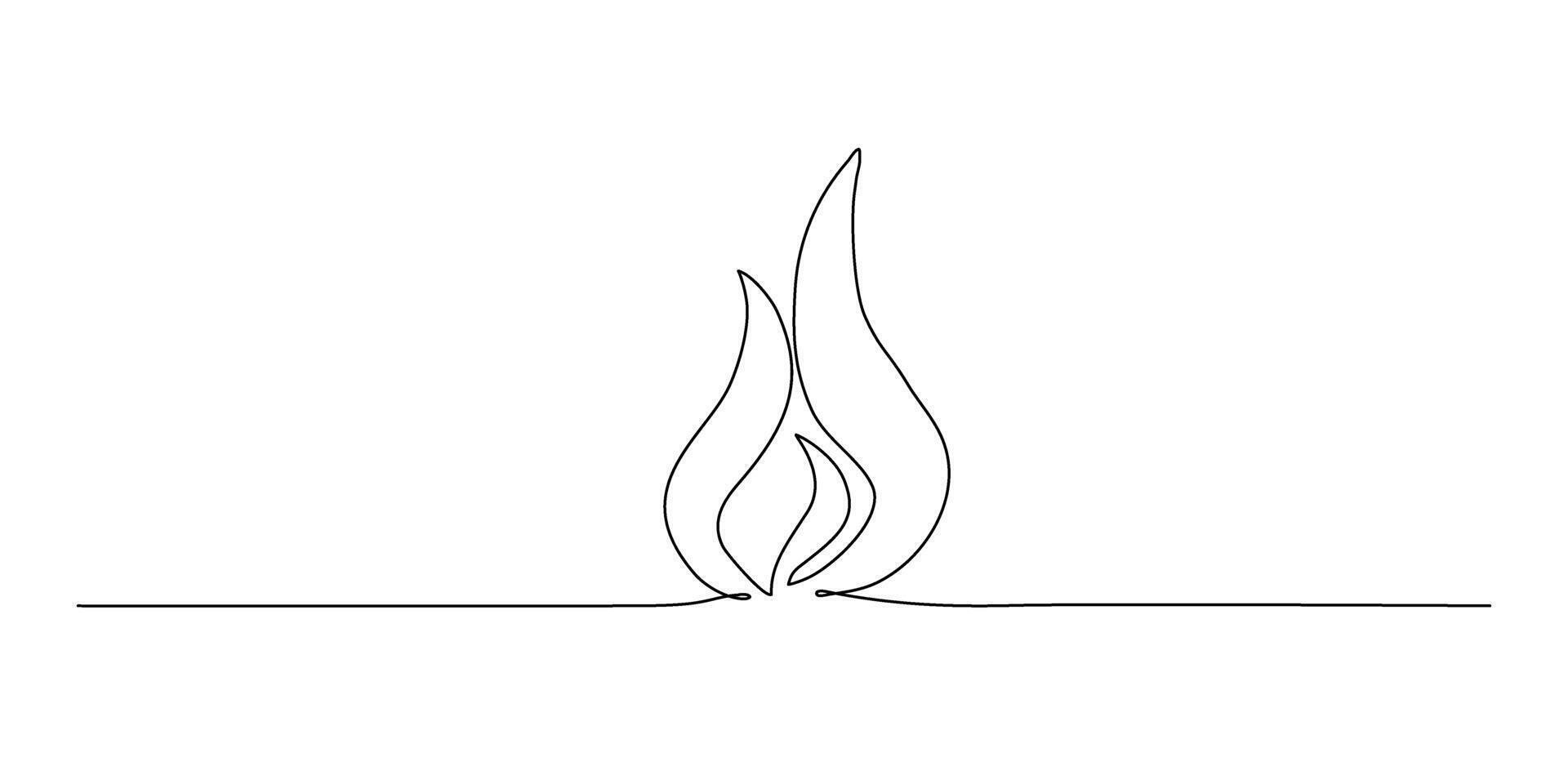 Continuous line drawing of fire on white background. vector